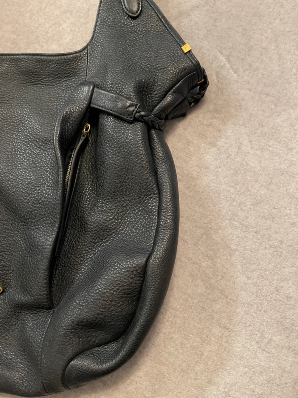 Elliott Lucca Black Pebbled Leather Slouchy Hobo Bag Braided Tassel Boho - Picture 4 of 16
